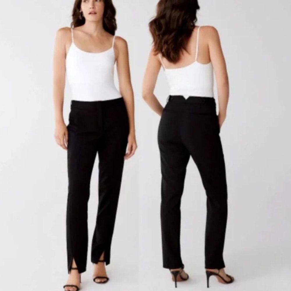 BCBG MAX AZRIA Kurra Pants Womens 10 Black Slim Leg Front Slit Adjustable Waist